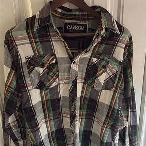 Carbon Black and Green Casual Button Down Shirt